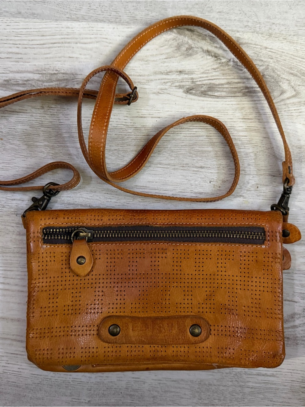 Bed Stu Bayshore Leather Crossbody Bag in Cognac Brown